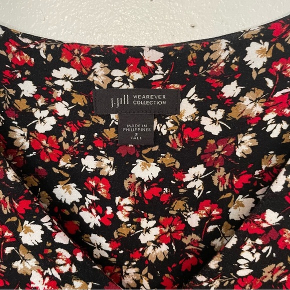 J Jill Wearever Dress Size S TALL Black Floral Long Sleeve Jersey Knit Career - Picture 3 of 7